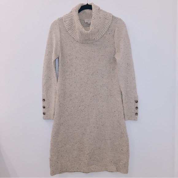LOFT Cozy Knit Cowl Neck Cream Sweater Dress - Picture 5 of 9